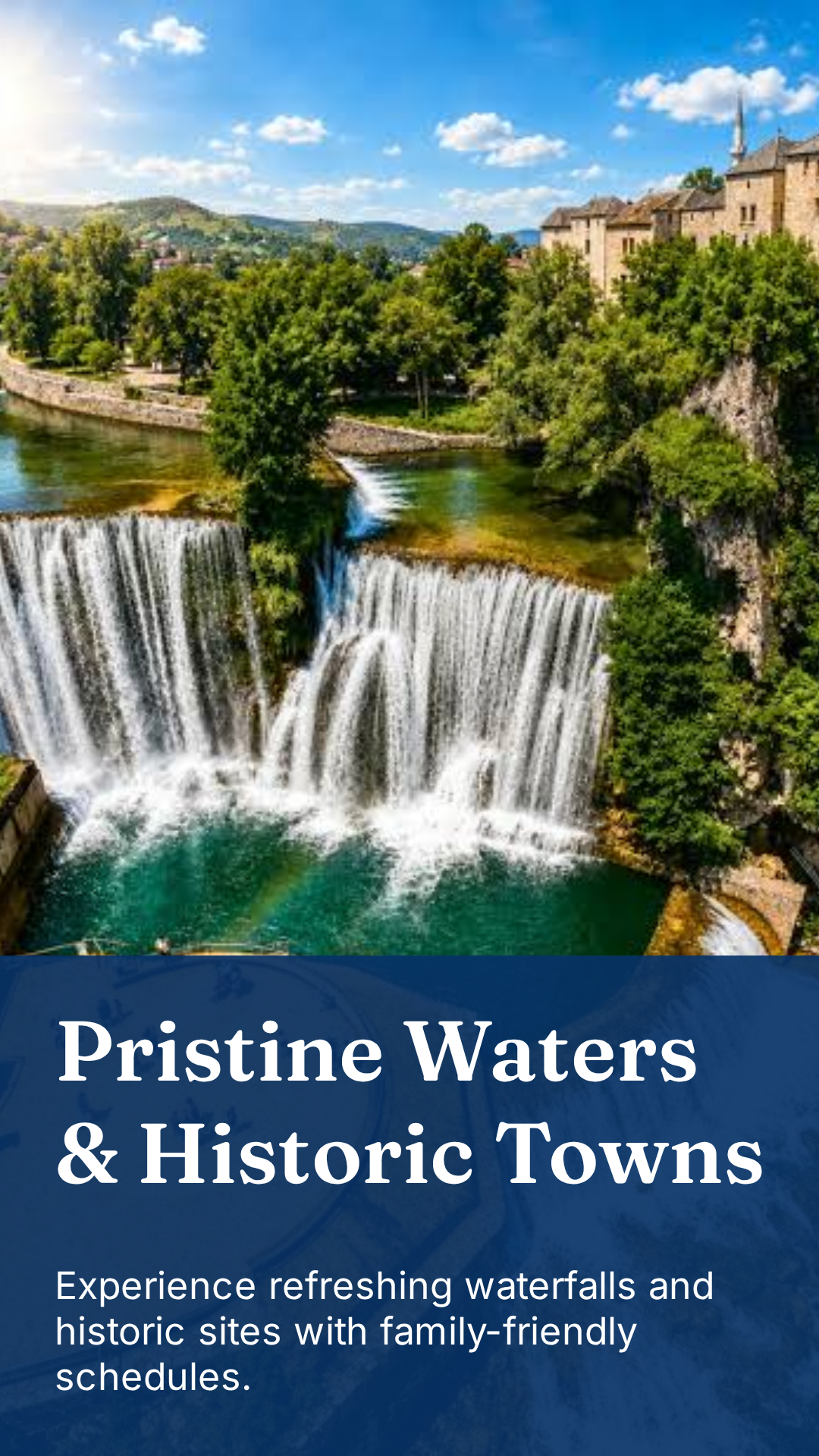 Jajce waterfall and historic town in Bosnia